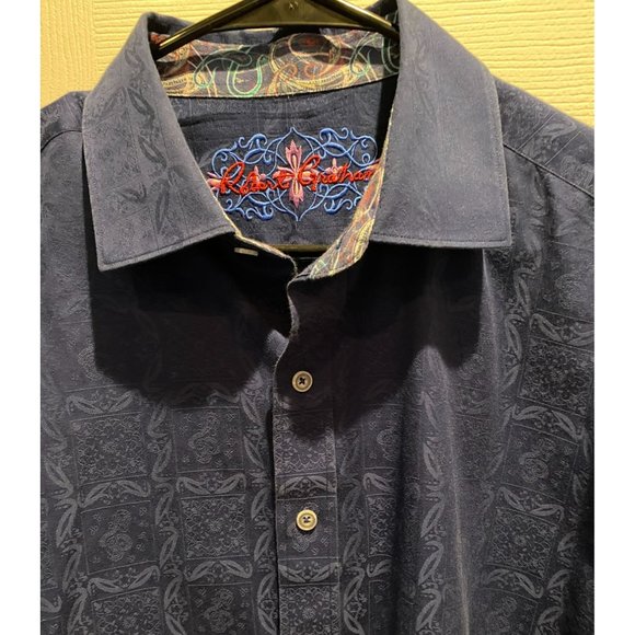 Robert Graham Long Sleeve Shirt Large, Dark Blue on blue pattern, Flip Cuff, Ful - Picture 3 of 8